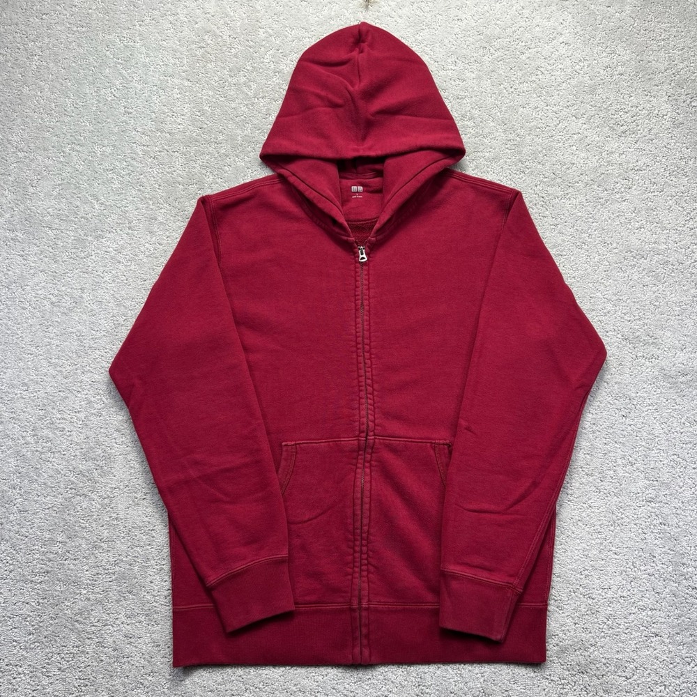 Uniqlo Sweatshirt Mens Large Maroon Red Full Zip Hoodie Cotton Blend Streetwear